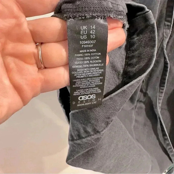 ASOS Black Soft Denim Overall Skirt Dress Cotton EUC Size 10 - Picture 8 of 15